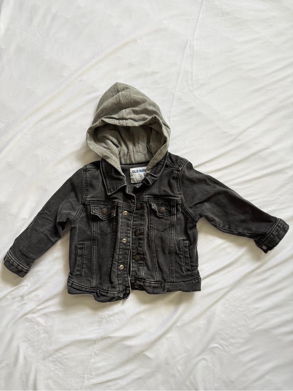 Old Navy Toddler Boys 3T Black Denim Hooded Trucker Jacket Stretch